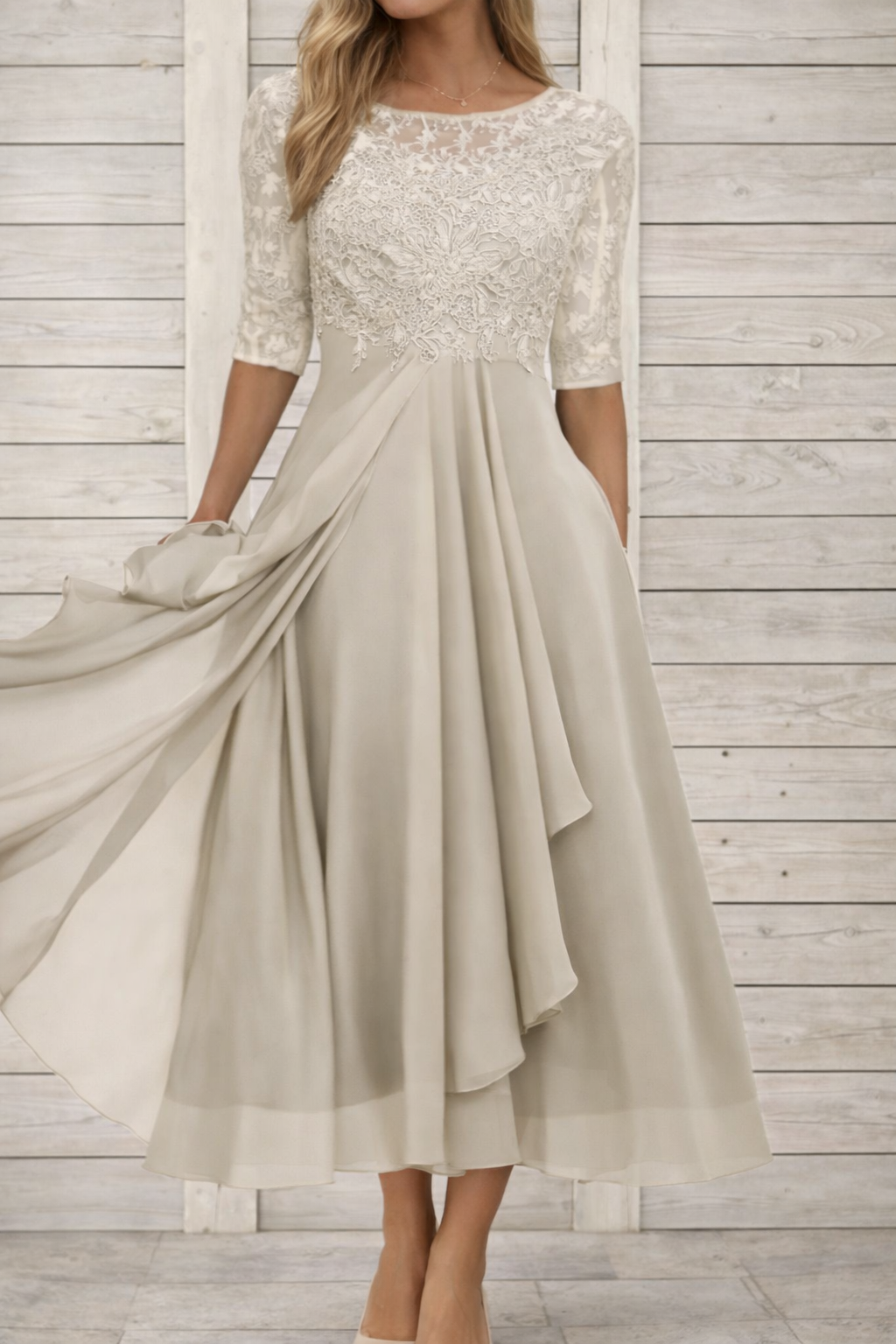 Élégante robe de soirée midi en dentelle Amélie Morin