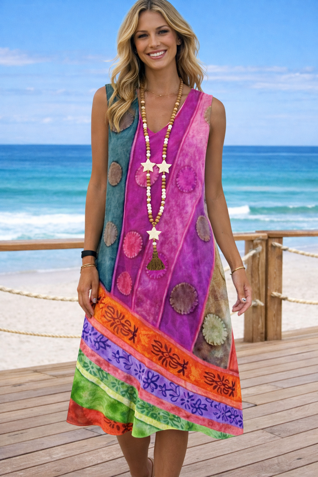 Robe imprimée à col en V aux couleurs vives signée Amélie Morin