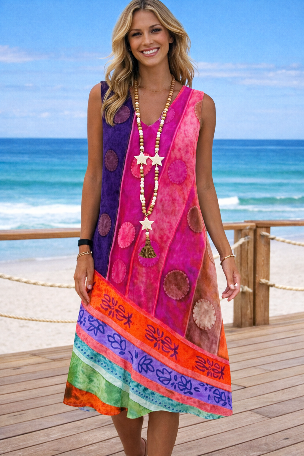 Robe imprimée à col en V aux couleurs vives signée Amélie Morin