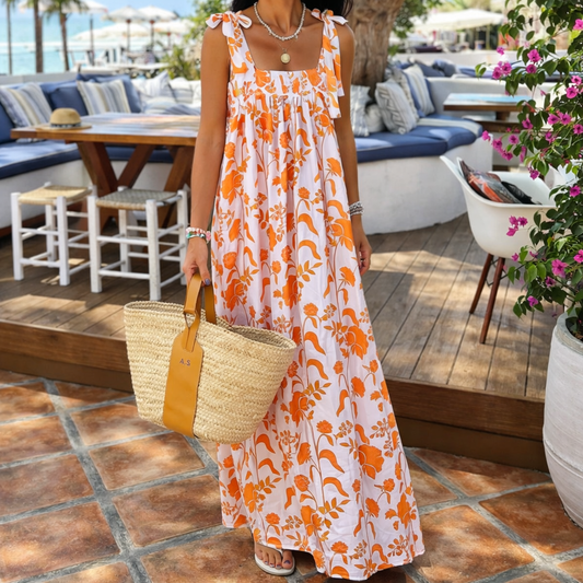Robe bandoulière bohème à imprimé floral signée Amélie Morin