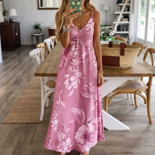 Robe longue fleurie décolletée signée Amélie Morin
