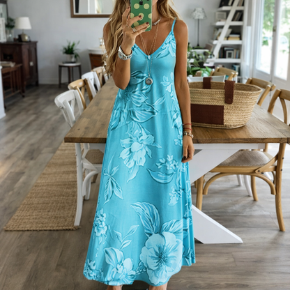 Robe longue fleurie décolletée signée Amélie Morin