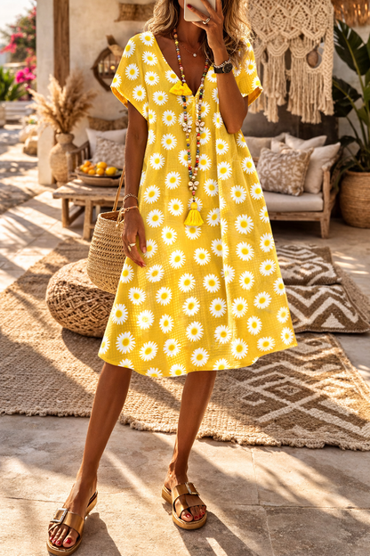 Robe d'été à col en V Amélie Morin à imprimé floral éclatant