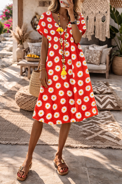 Robe d'été à col en V Amélie Morin à imprimé floral éclatant