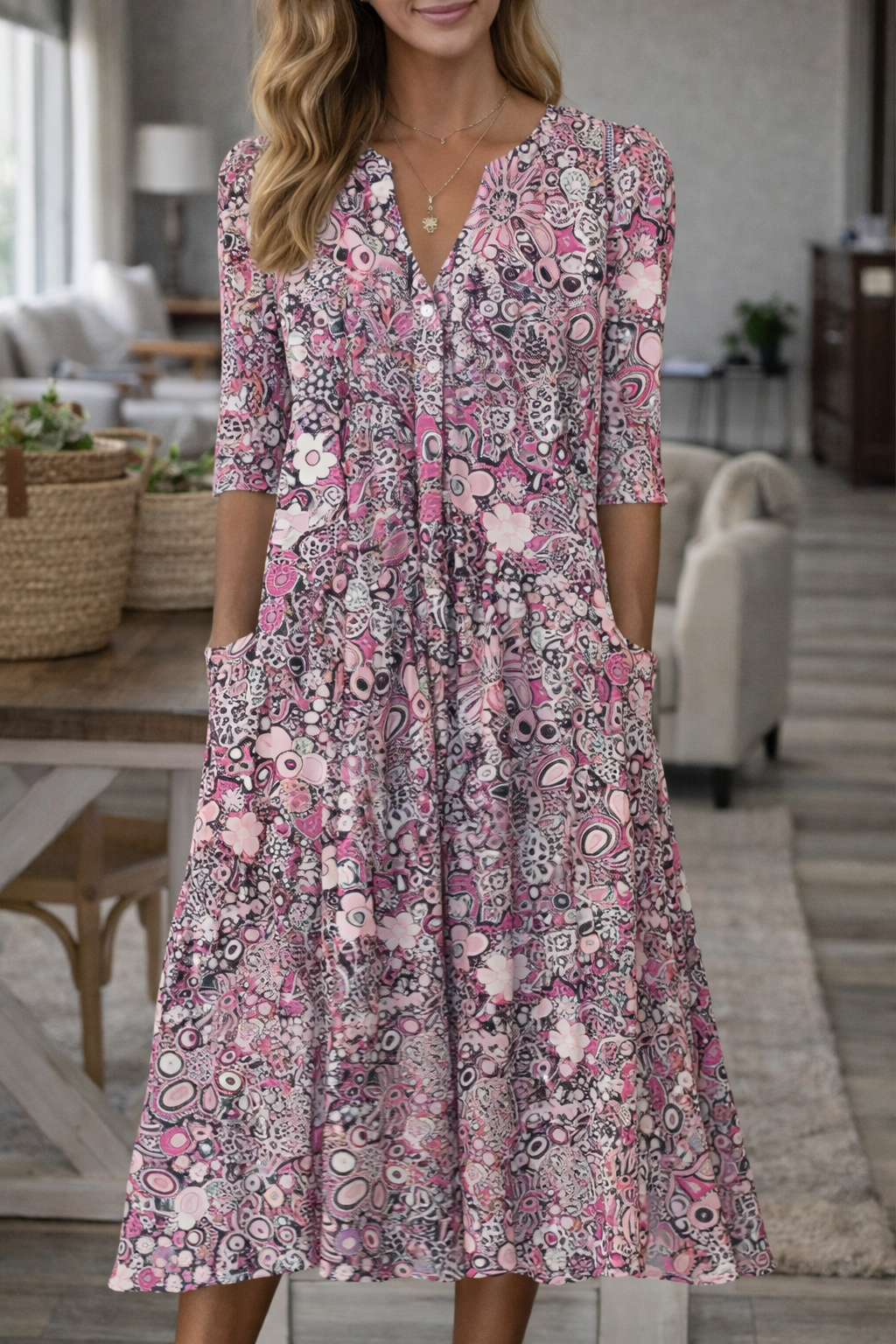 Robe bohème fleurie à col en V Amélie Morin