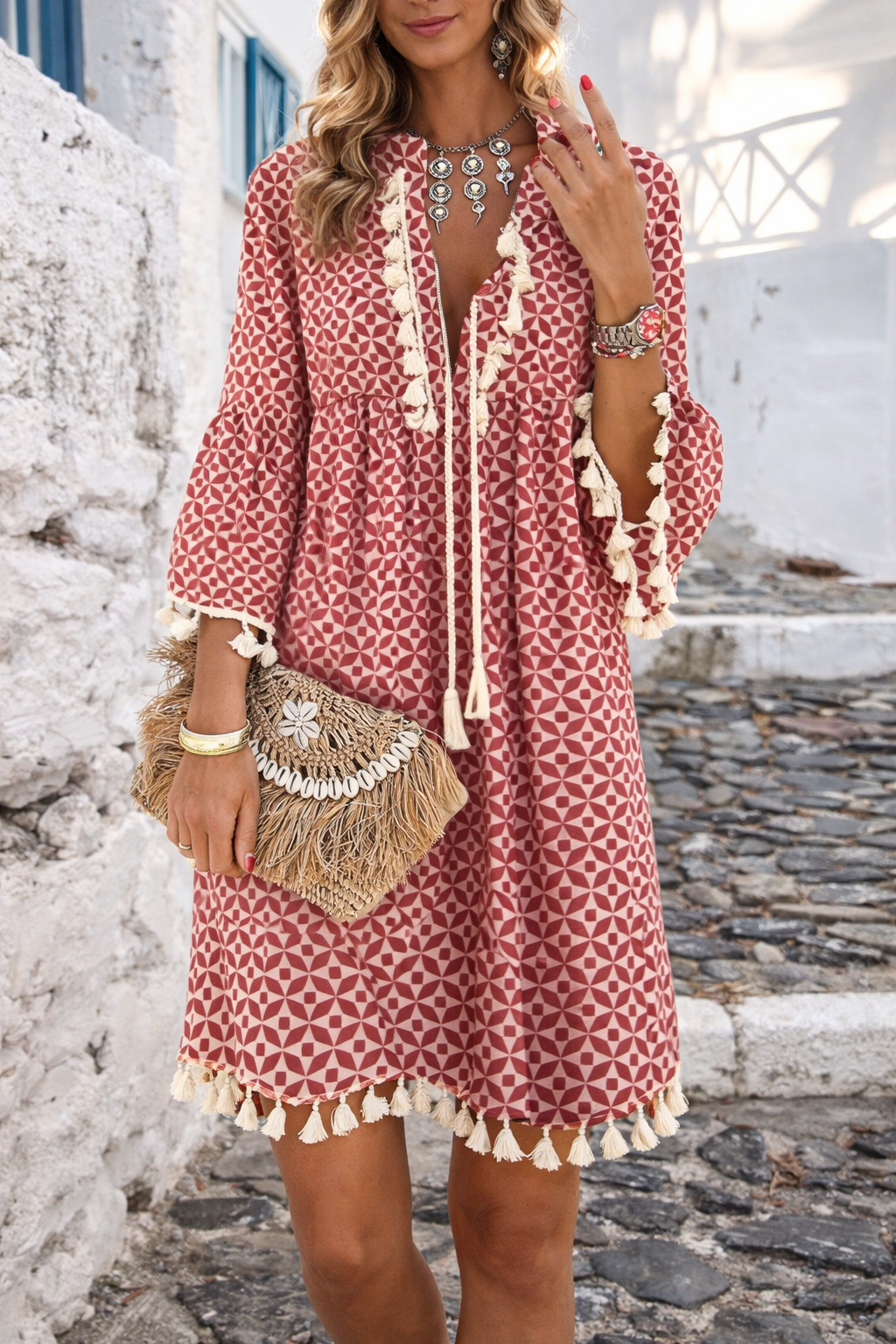 Robe bohème à franges et col en V signée Amélie Morin