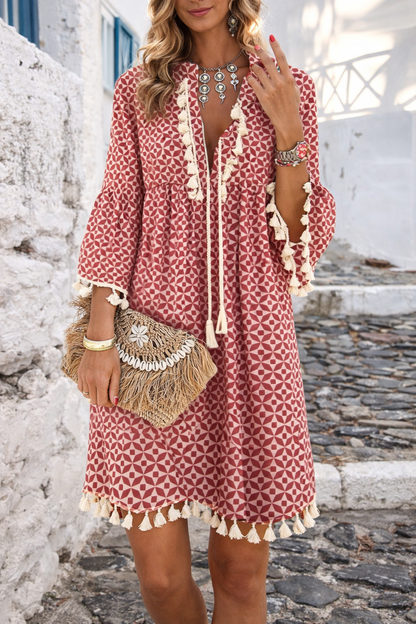 Robe bohème à franges et col en V signée Amélie Morin