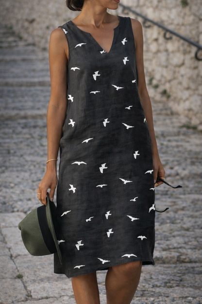 Robe d'été chic à imprimé oiseaux signée Amélie Morin