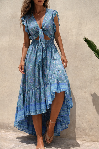Robe maxi imprimée bohème Amelie Morin à manches volantes