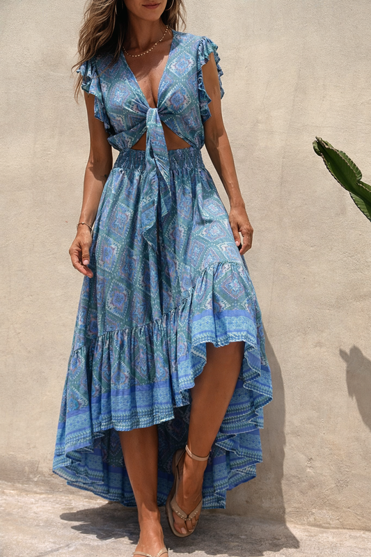 Robe maxi imprimée bohème Amelie Morin à manches volantes