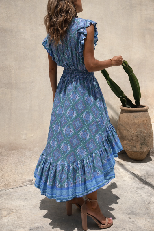Robe maxi imprimée bohème Amelie Morin à manches volantes