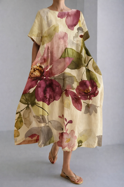 Robe midi d'été Amelie Morin à imprimé floral artistique