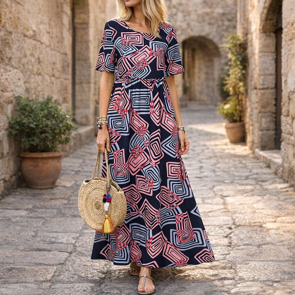 Robe longue d'été géométrique par Amélie Morin