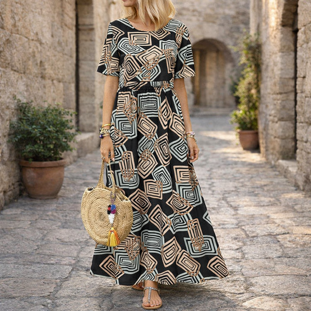 Robe longue d'été géométrique par Amélie Morin