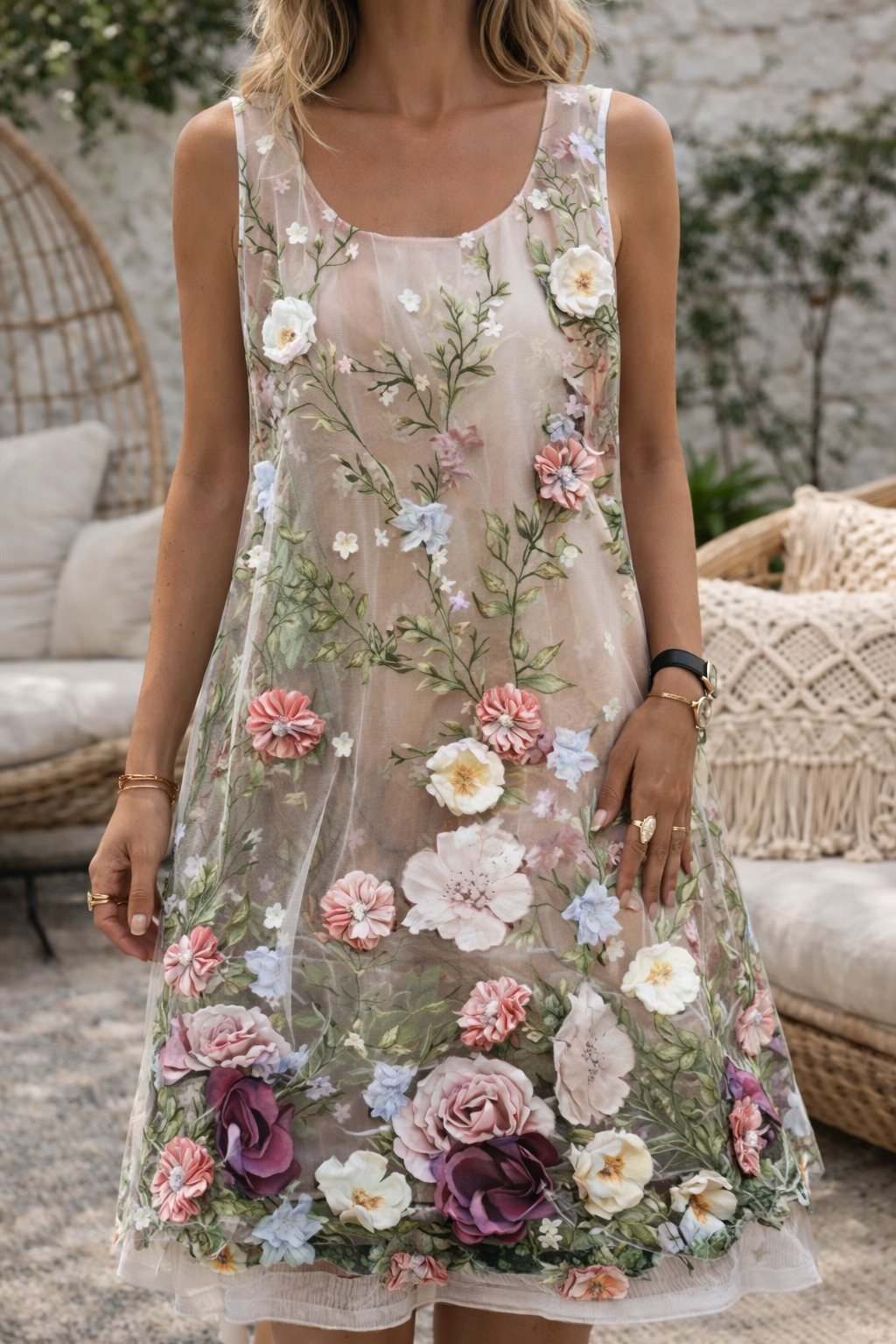 Robe d'été sans manches à imprimé feuilles Amélie Morin