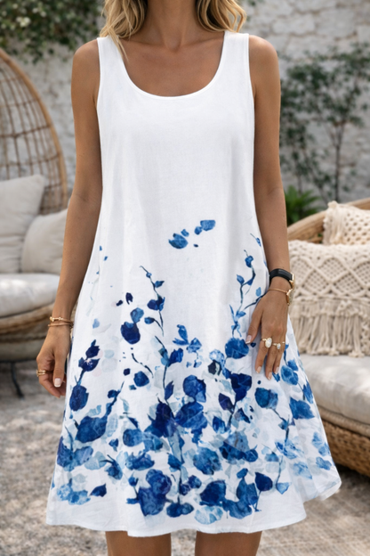 Robe d'été sans manches à imprimé feuilles Amélie Morin