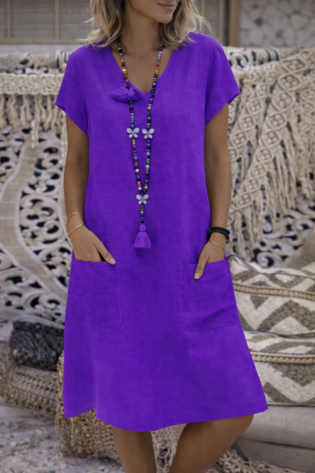 Robe midi chic à poches signée Amélie Morin
