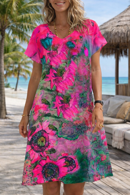 Robe midi fleurie à col en V signée Amélie Morin