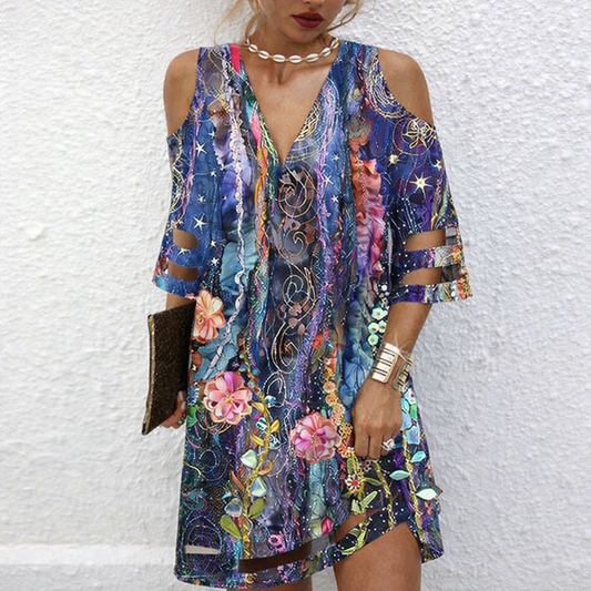 Robe fleurie en maille à col V signée Amélie Morin