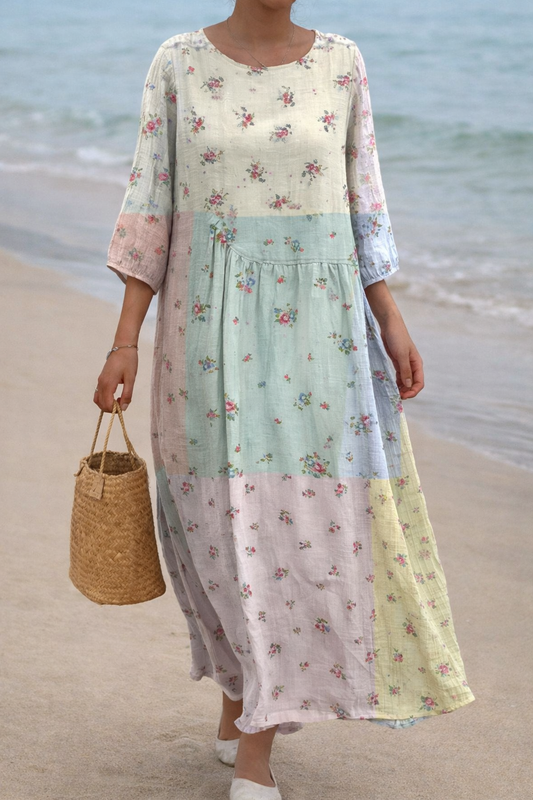 Robe à manches longues Amelie Morin patchwork floral