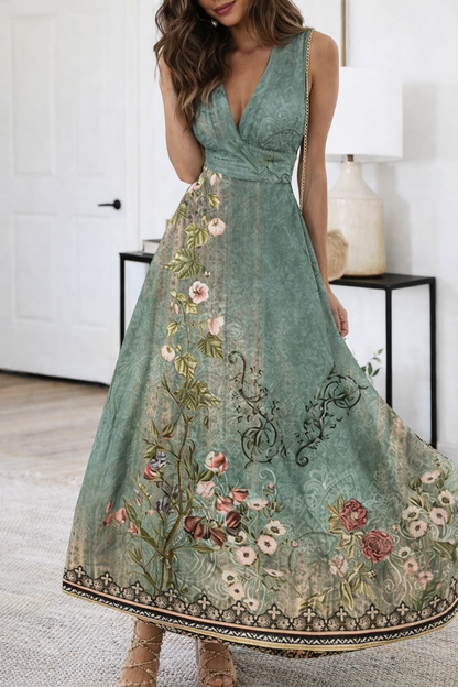 Robe fleurie à col V et taille haute signée Amélie Morin
