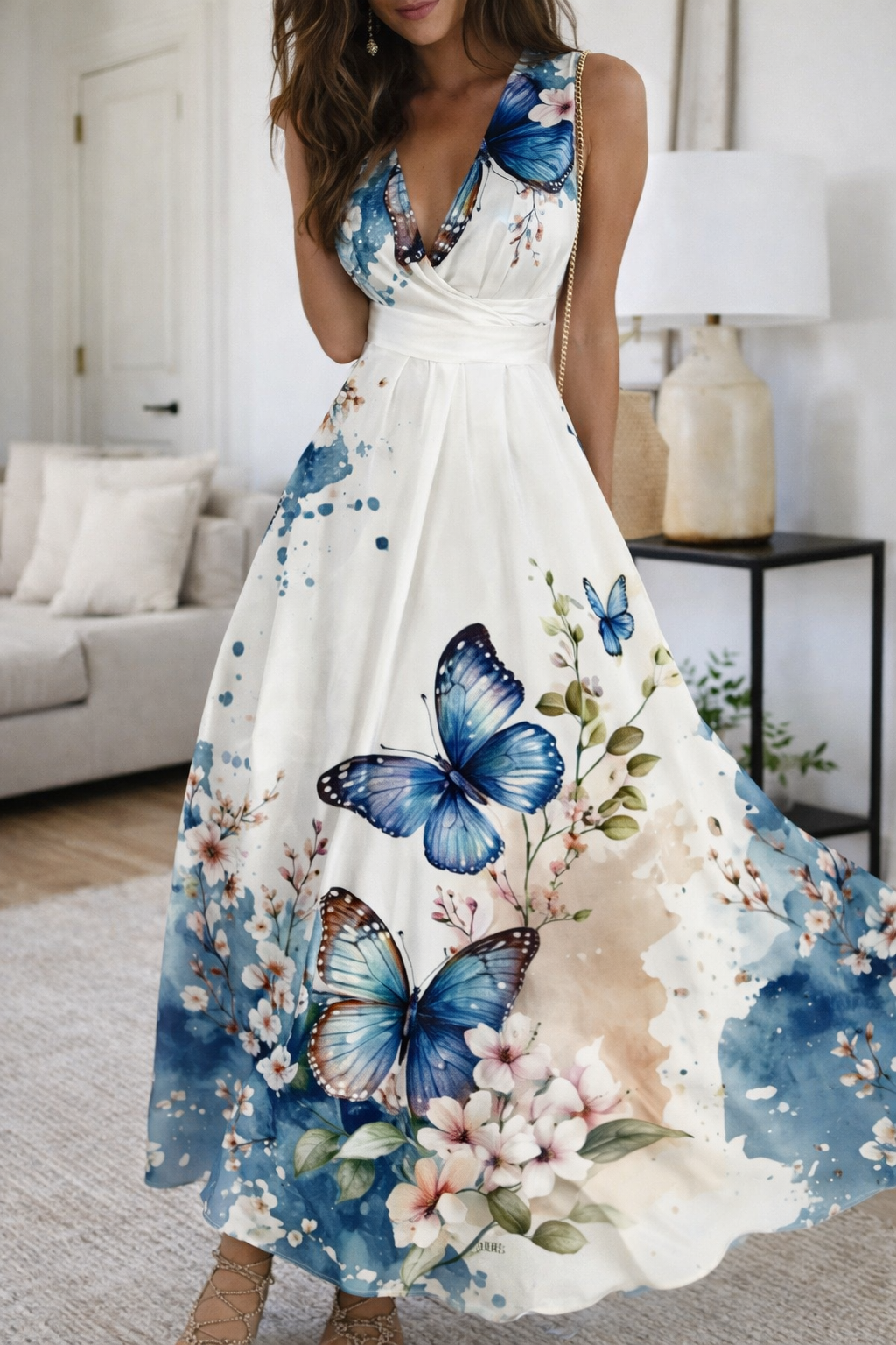 Robe fleurie à col V et taille haute signée Amélie Morin