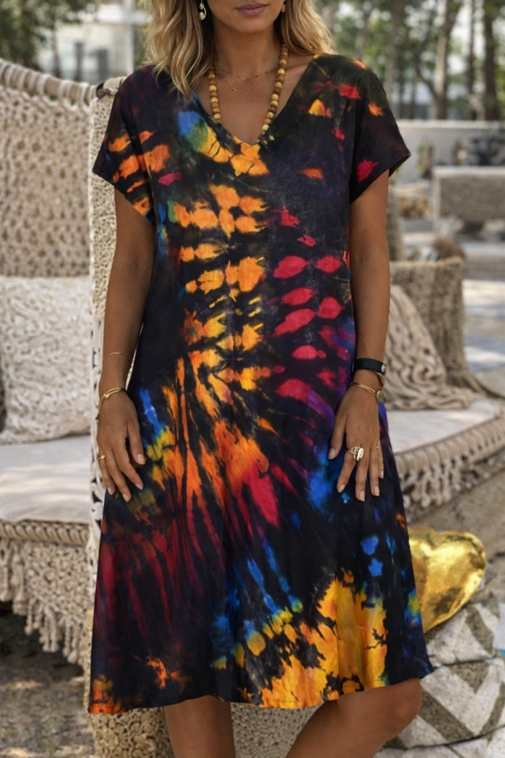 Robe de tous les jours à col en V éclatant signée Amélie Morin