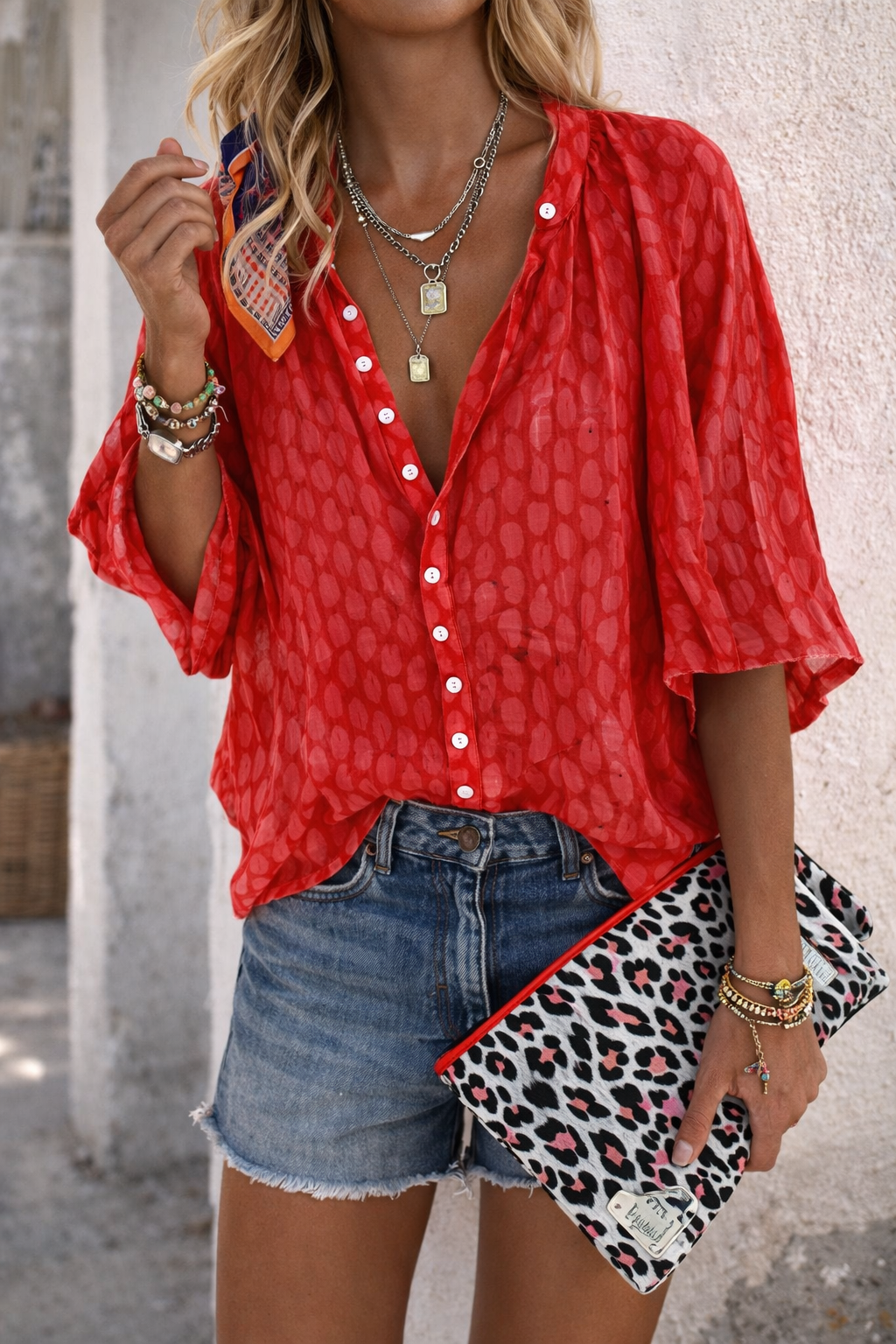Chemise chic à manches lanternes imprimées par Amélie Morin