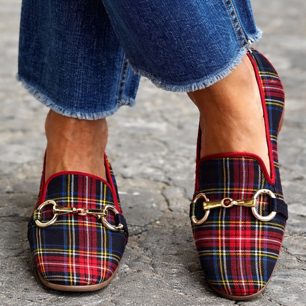 Chaussures plates à carreaux à bout carré par Amélie Morin