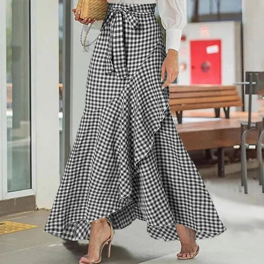 Plaid Ruffle Maxi Skirt by Elizabeth Ainsley