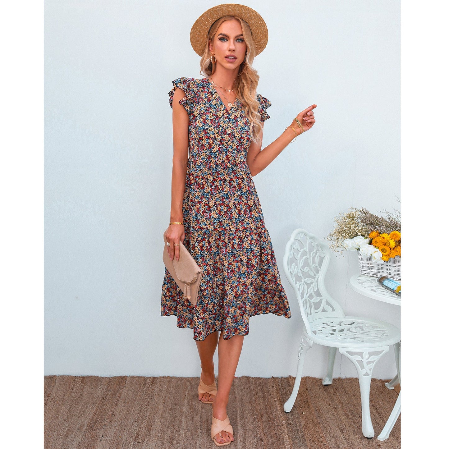 Robe midi fleurie chic signée Amélie Morin