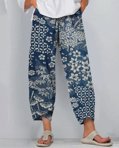 Pantalon en lin artistique Amelie Morin à motif 3D