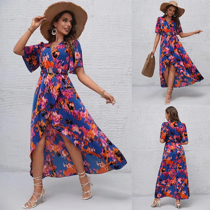 Robe asymétrique à col en V éclatante signée Amélie Morin
