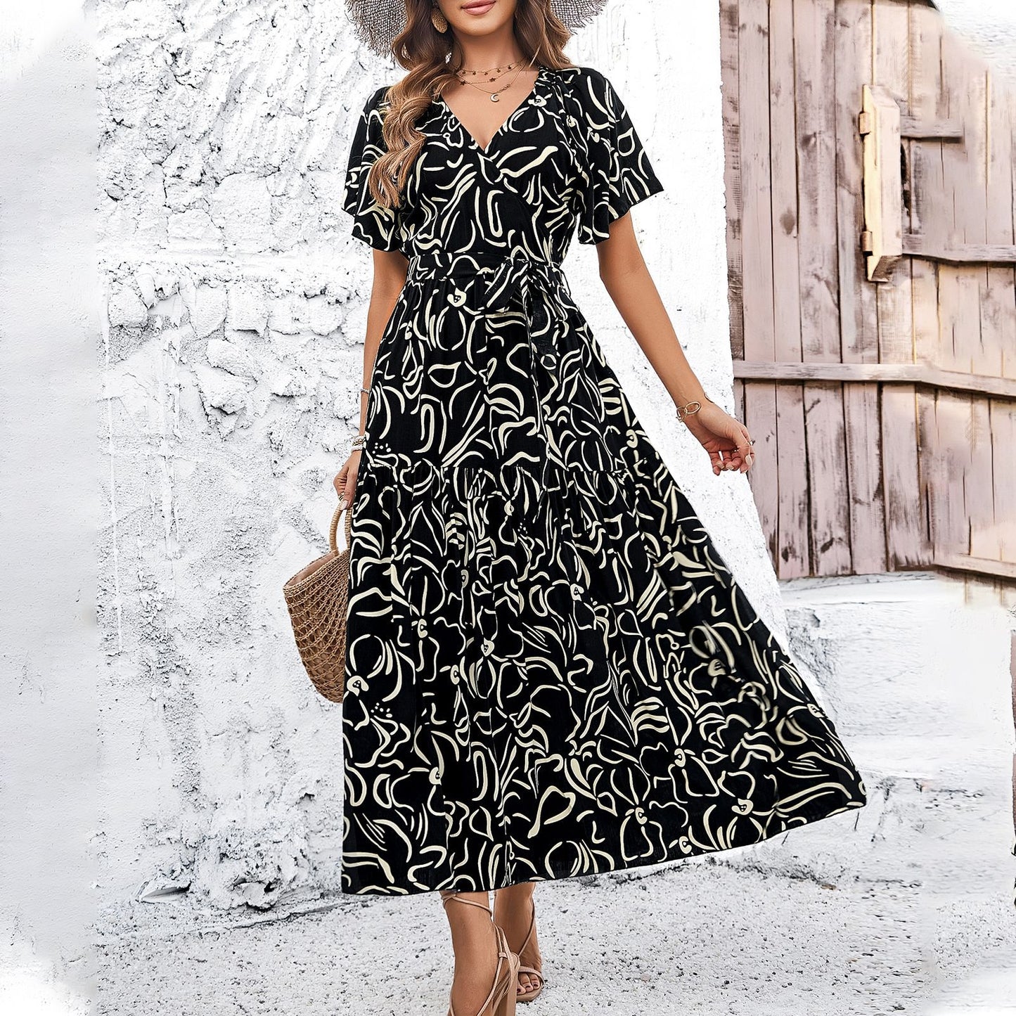 Robe midi à manches courtes à imprimé floral Amelie Morin