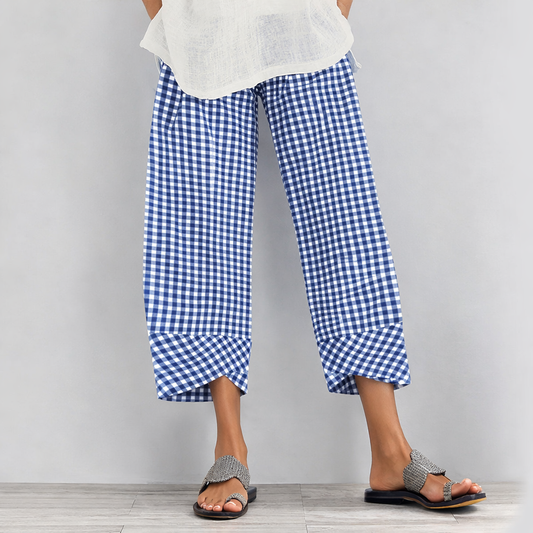 Pantalon court à carreaux polyvalent par Amélie Morin