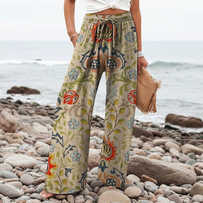 Pantalon large pour femme Amelie Morin à motif botanique bohème