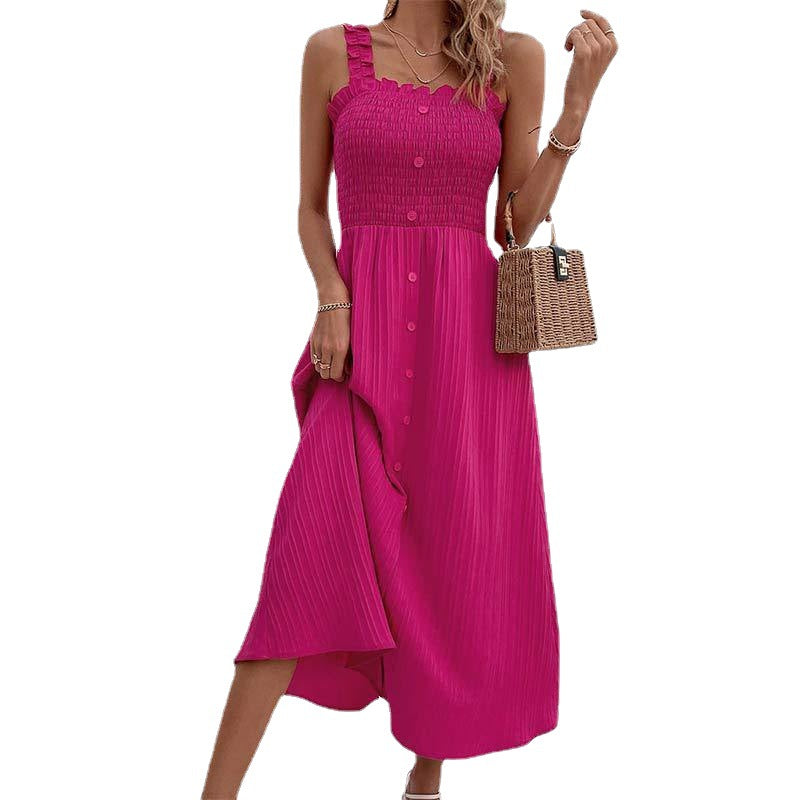 Robe taille haute rose chic par Amélie Morin