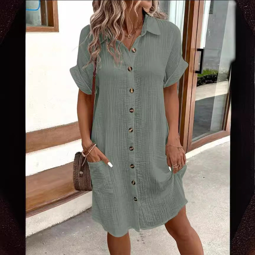 Robe-chemise chic à manches courtes signée Amélie Morin