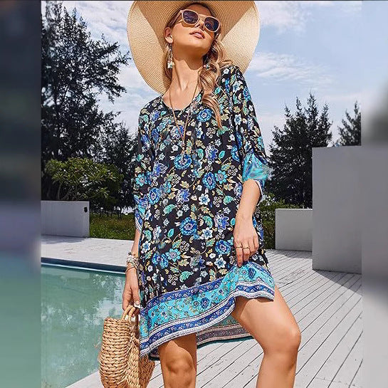 Robe mini à franges Amelie Morin style bohème fleuri