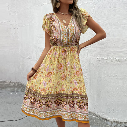 Robe bohème fleurie à col en V signée Amélie Morin