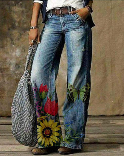 Pantalon large à motif floral artistique par Amélie Morin