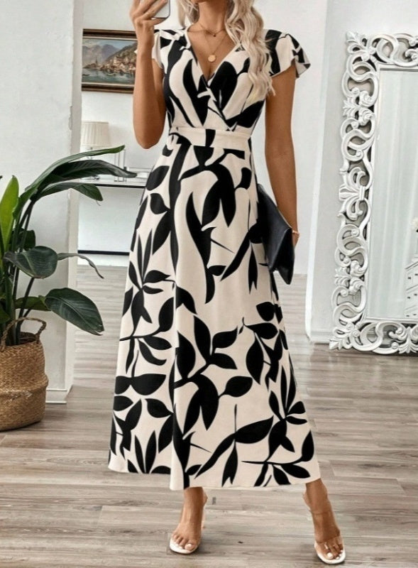 Robe longue imprimée élégante à col en V signée Amélie Morin