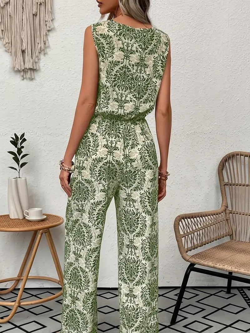 Ensemble débardeur imprimé et pantalon large pour femme