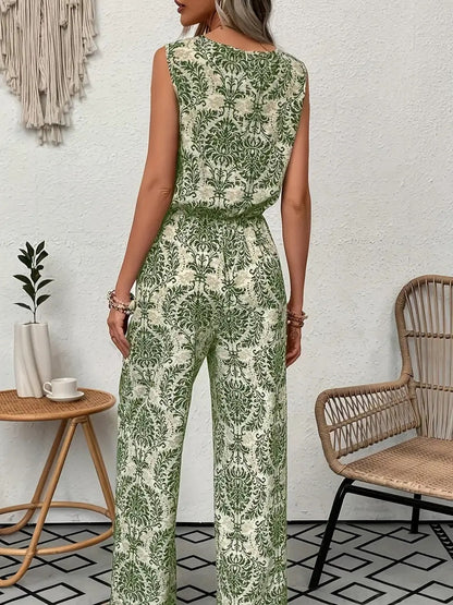 Ensemble débardeur imprimé et pantalon large pour femme