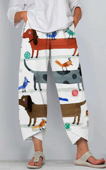 Pantalon en lin artistique Amelie Morin à motif 3D