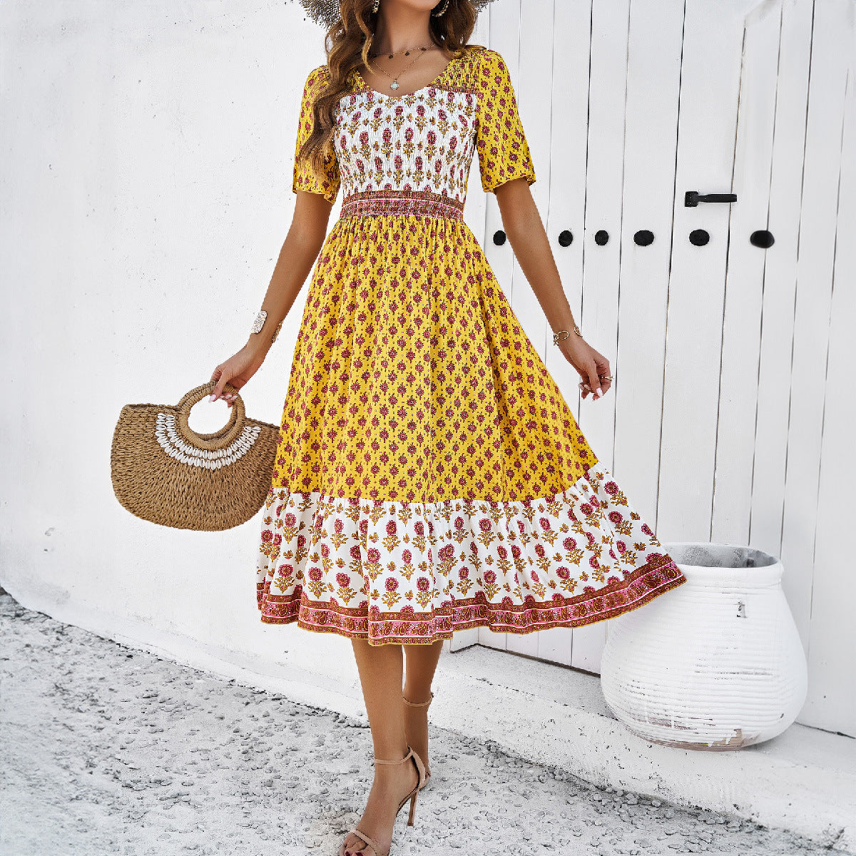 Robe midi d'été imprimée bohème Amelie Morin
