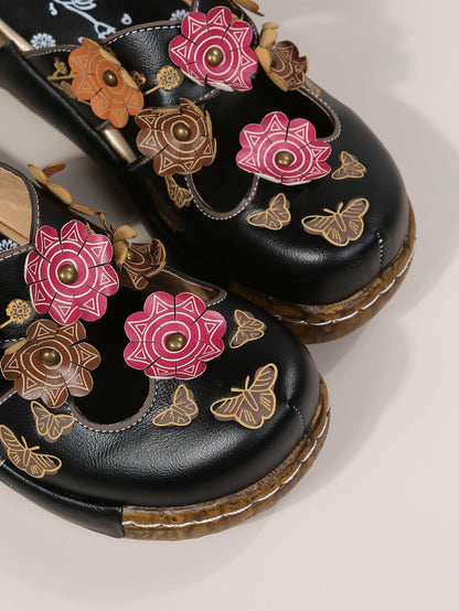 Sandales bohèmes à fleurs Amelie Morin à bout rond