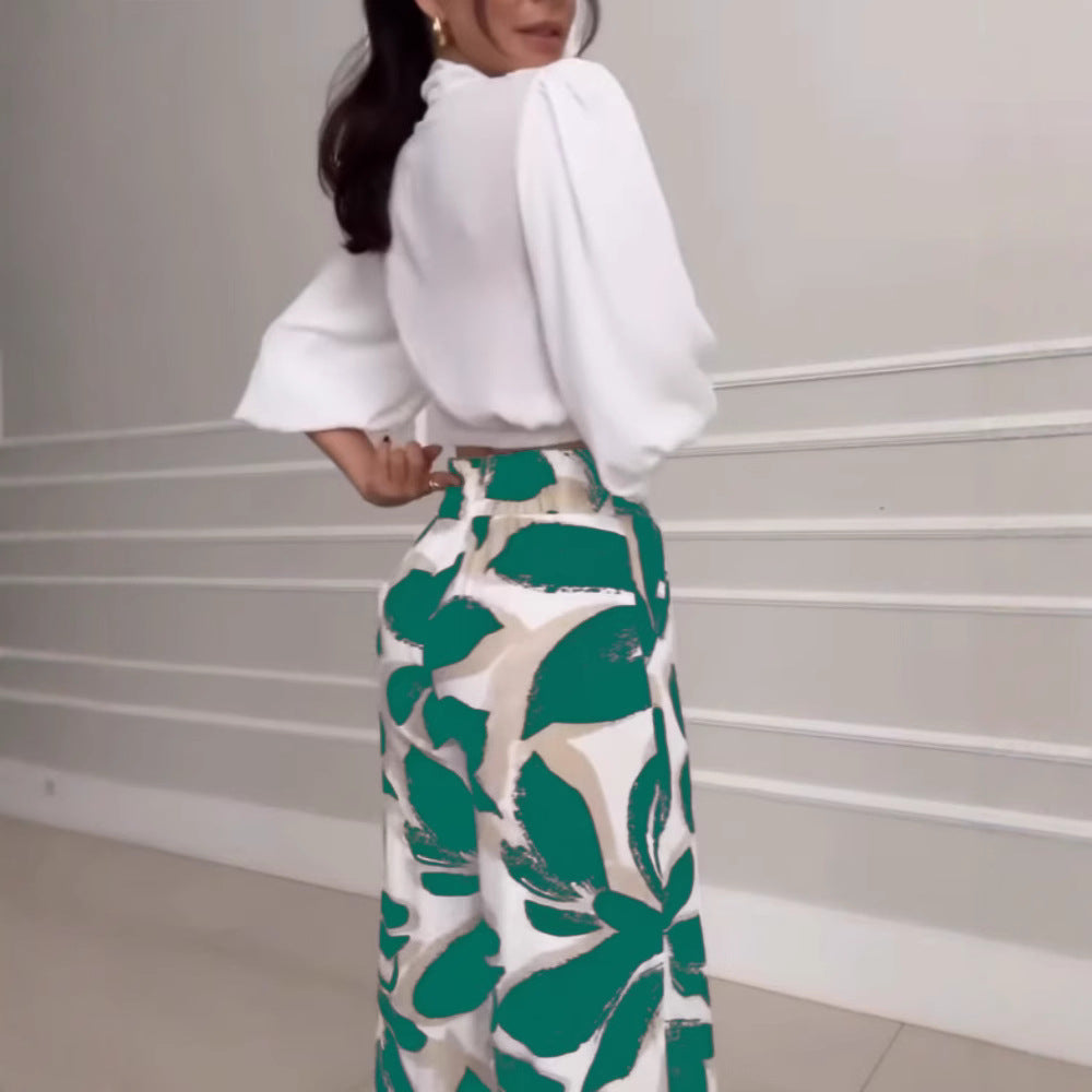 Ensemble pantalon large décontracté et tendance à manches trois-quarts pour femme, style mondain