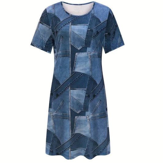 Robe d'été trapèze à imprimé denim chic Amélie Morin