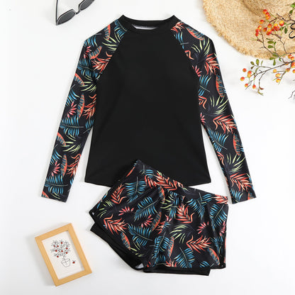 Ensemble tankini à manches longues imprimé feuilles Amélie Morin